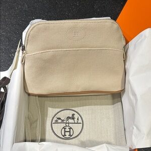 Authentic Hermes Cream Canvas Cosmetic Bag